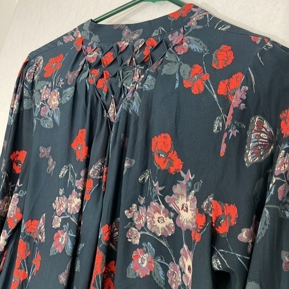 Free People Blouse, Floral Popover, Sheer, Raw Hem, Split Neck, XS - Picture 8 of 9